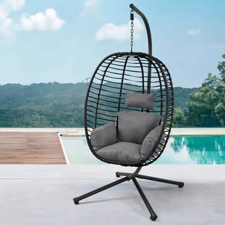 SVITA Svita Belly Hängesessel, Schwarz, Polyrattan, 90x200x100 cm, klappbar, pulverbeschichtetes Stahlgestell – Bild 2