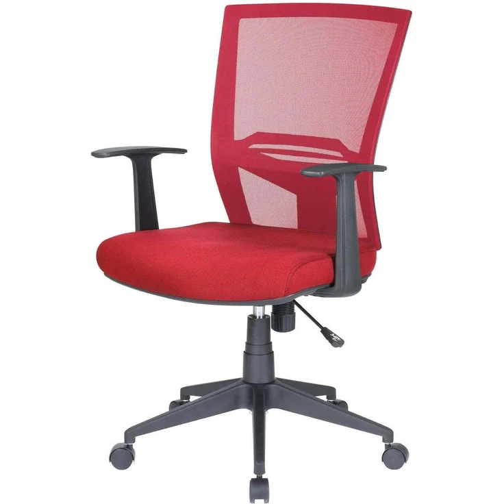 Dmora - Stuhl mit Rädern Palmerston, Mesh-Chefsessel mit Armlehnen, ergonomischer Bürositz, 59x64h96/106 cm, Rot – Bild 1
