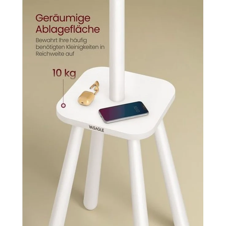 Vasagle Garderobenständer, Kleiderständer, mit 8 Haken und Ablagefläche, 170,5 cm hoch für Mäntel, Hüte, Taschen, Eingangsbereich, Flur, Schlafzimmer, wolkenweiß RCR033W01 – Bild 2