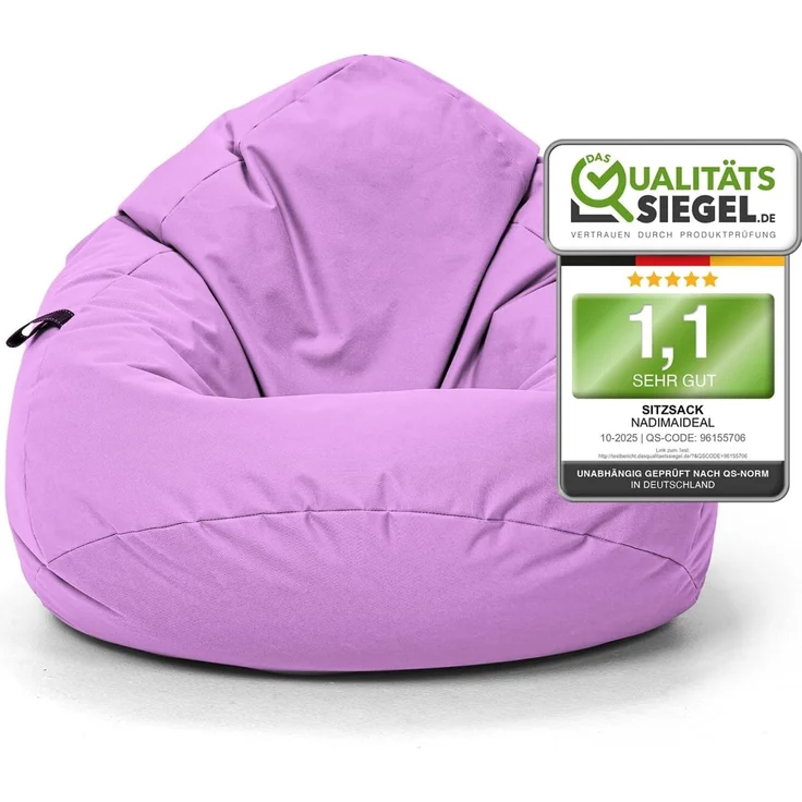 Nadimaideal Sitzsack Tropfenform Kastanie | Bodenkissen für Kinder & Erwachsene | Indoor & Outdoor | Gaming Sitzsack - Sitzkissen - Beanbag | Füllung EPS Perlen (Flieder, XXL-Durchmesser 88 cm) – Bild 1