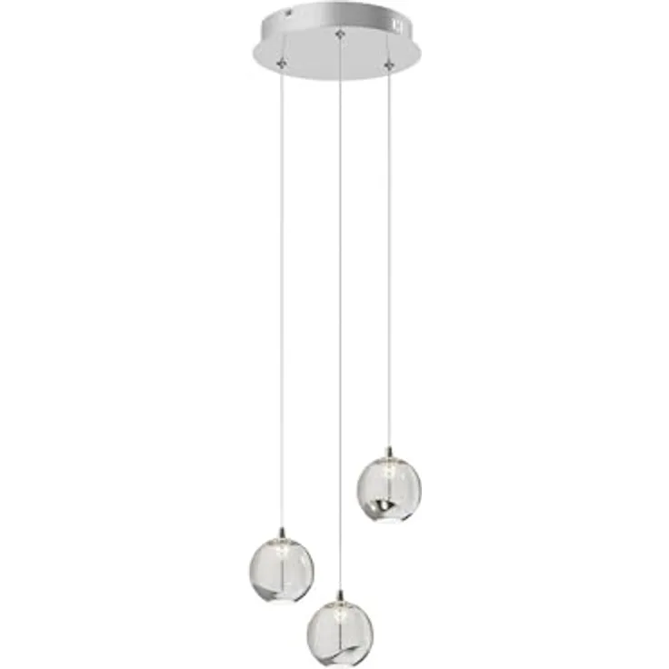 Lucande LED-Pendellampe Hayley, 3-flg. mit kugelförmigen Glasschirmen, Ø 25 cm, chrom, Blasenglas