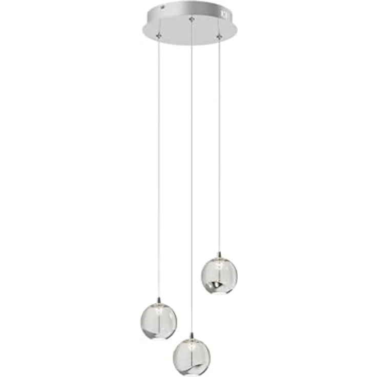 Lucande LED-Pendellampe Hayley, 3-flg. mit kugelförmigen Glasschirmen, Ø 25 cm, chrom, Blasenglas – Bild 1