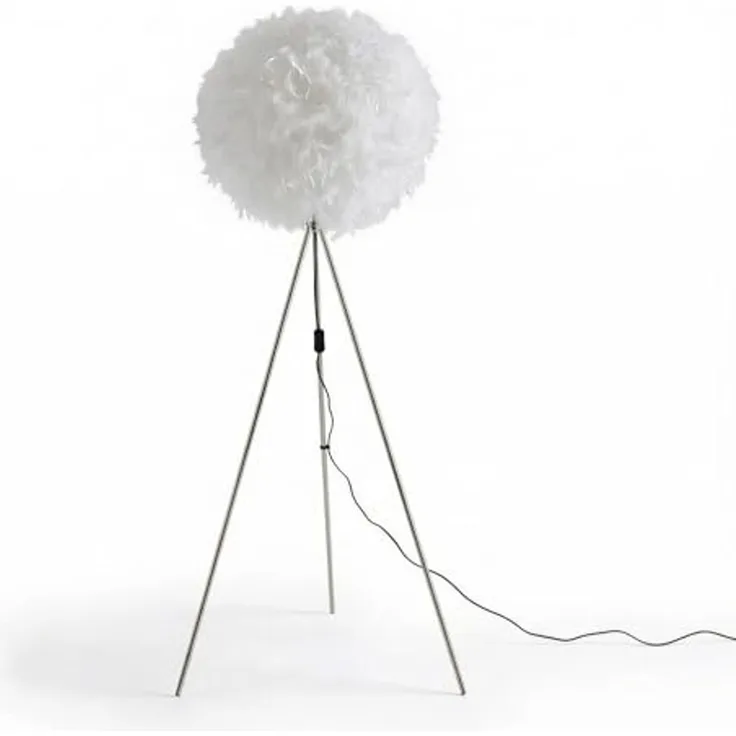 Stehleuchte Federkugel Ø40cm – Elegante Entenfeder-Stehlampe WEISS für stilvolles Ambiente | E27, H: 155cm