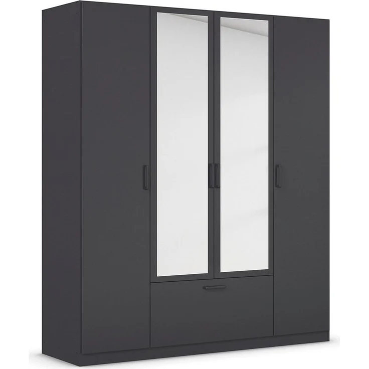 Rauch Möbel Bari, Drehtürenschrank, 4-türig, Kleiderschrank Grau-Metallic, 1 Schublade, mit Spiegel, 181 x 210 x 54 cm – Bild 1