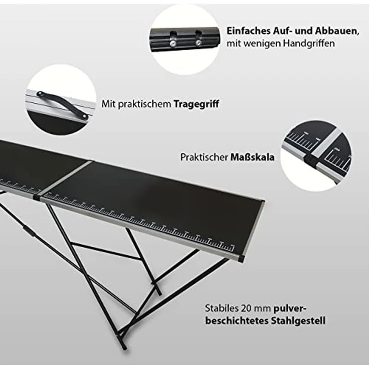Tapeziertisch Alu Flohmarkttisch 300x60 cm Klapptisch klappbar mit Messskala – Bild 7