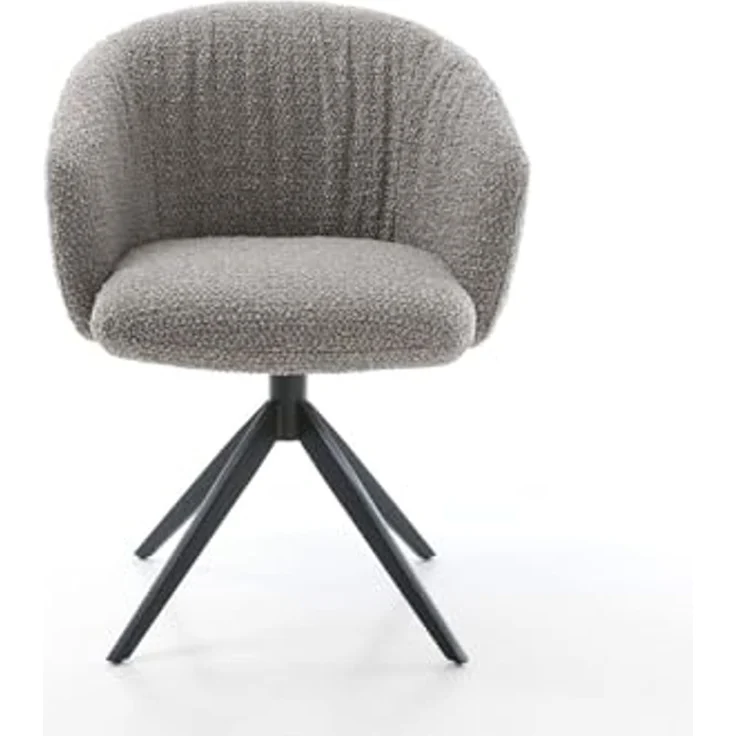 Drehstuhl Caja-Flex mit Armlehnen Bouclé Silbergrau Kreuzgestell breit Schwarz 360° drehbar Taschenfederkern – Bild 4