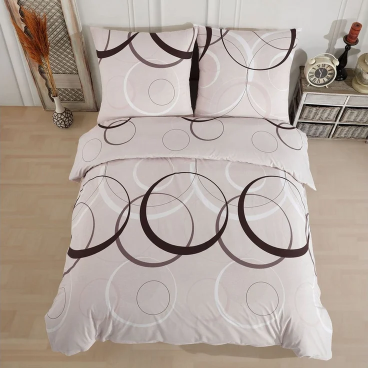 Buymax Bettwäsche Wave, Bettgarnitur, Bettbezug Set, Renforcé: 100% Baumwolle, 3 teilig, mit Reißverschluss, gemustert, Kreise, Beige, 200x200 cm – Bild 2