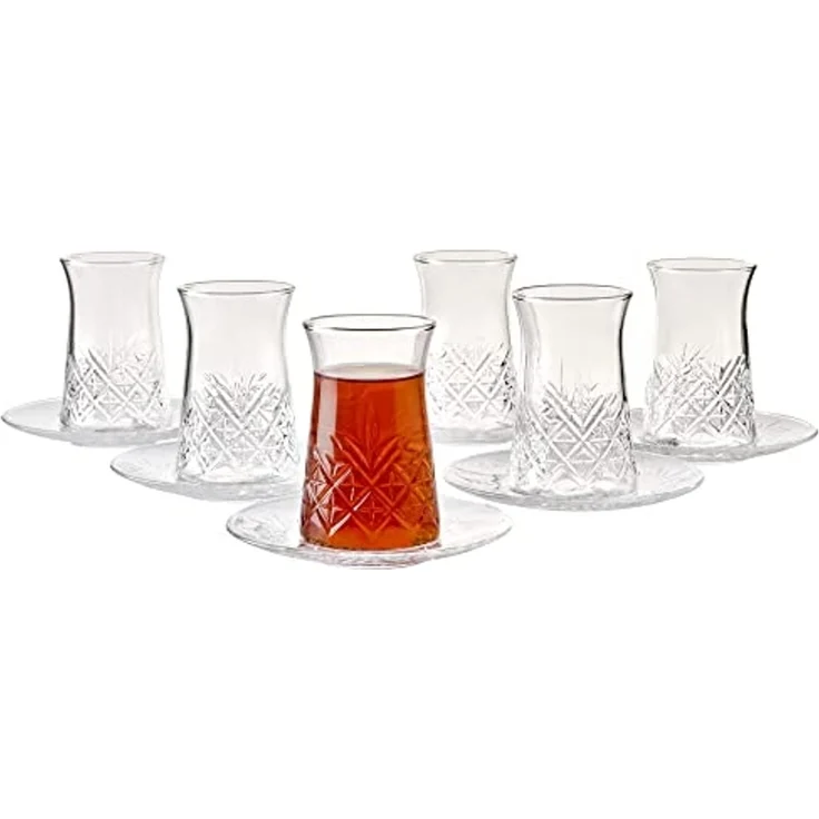 Pasabahce Timeless 96991 Teeglas Set 12 Teilig mit Untertassen 132ml aus Glas transparent – Bild 7