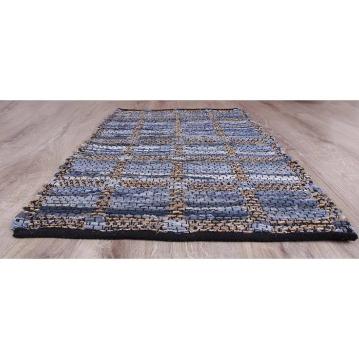 Teppich Läufer Matte Unterlage Vorleger Fußabtreter, breite Auswahl an modernen Fleckerl- und Baumwollteppichen (70x180cm / Jeans Square)