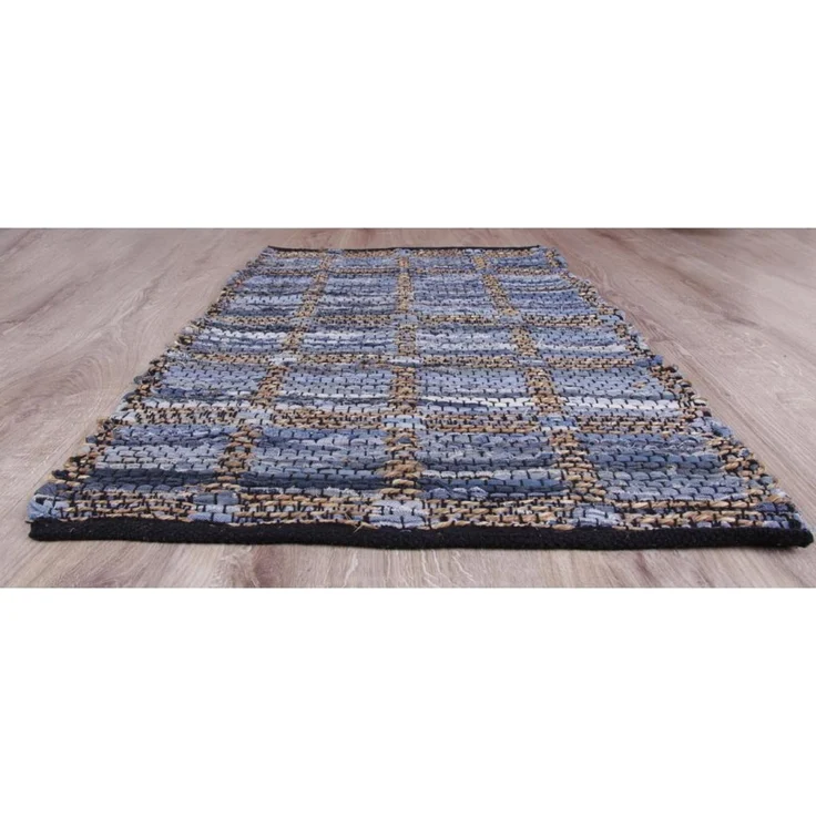 Teppich Läufer Matte Unterlage Vorleger Fußabtreter, breite Auswahl an modernen Fleckerl- und Baumwollteppichen (70x180cm / Jeans Square) – Bild 1