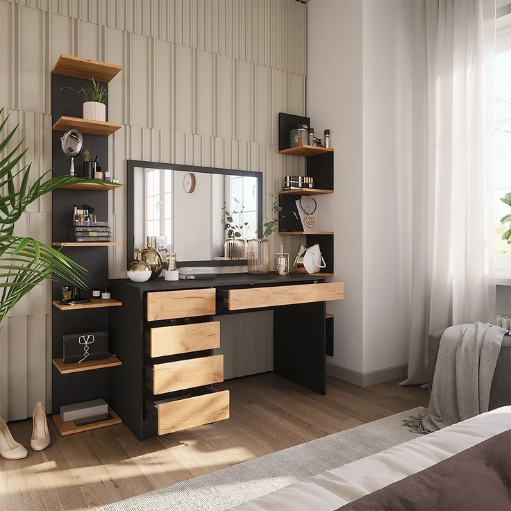 Schminktisch Sherry Anthrazit/Goldkraft Eiche 120 x 75 cm ohne Spiegel Vicco – Bild 4