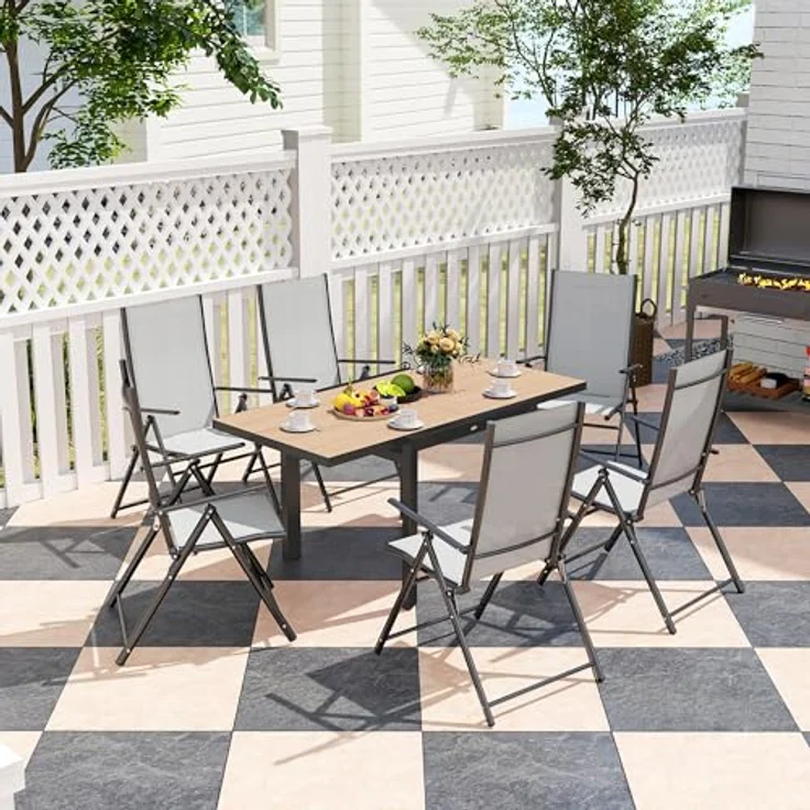 Outsunny Ausziehbarer Gartentisch, wetterfest aus Aluminium, Holzoptik, 80-160 cm, Naturholz+Dunkelgrau, für 4-6 Personen – Bild 9