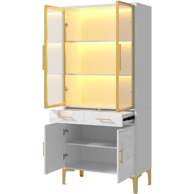 ZUBALIYA Vitrine, mit Schubladen, mit Stauraum, mit LED-Beleuchtung, mit App-Steuerung, H 170 × T 38 × B 75 cm, Weiß, MDF / Spanplatte – Bild 17
