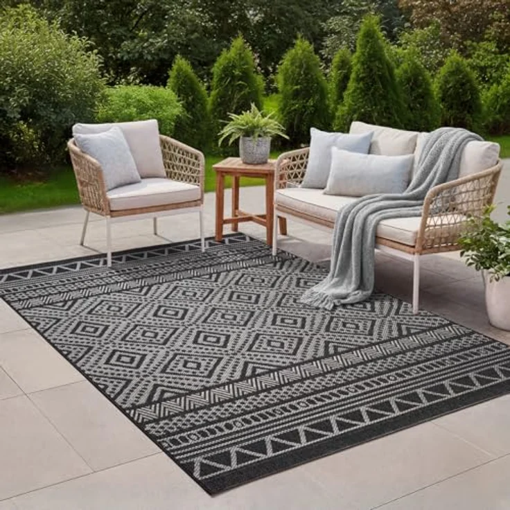 the carpet Calgary - robuster Teppich, Flachgewebe, modernes Design, ideal für Wohnzimmer, Esszimmer und Außenbereich, In- und Outdoor, Vintage-Optik, Boho-Style, Anthrazit, 240x340 cm – Bild 2