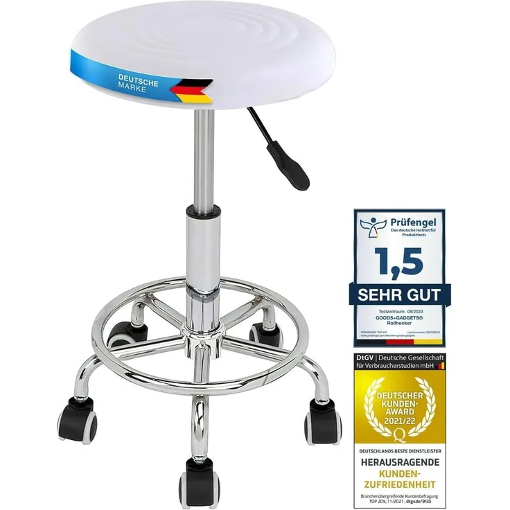 Ergonomie rollbarer Arbeitshocker Drehhocker Barhocker Praxishocker Rollhocker höhenverstellbar, weiß