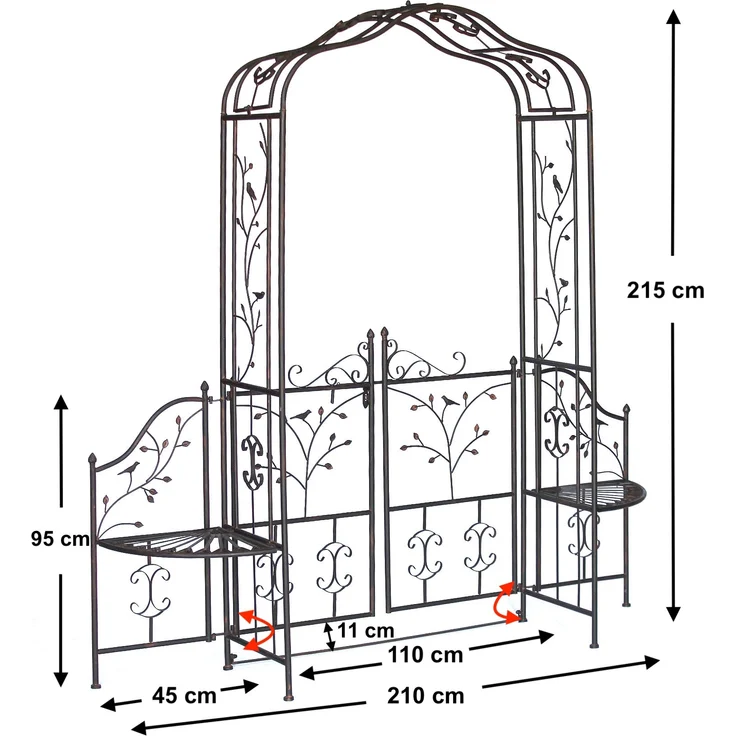 Rosenbogen mit Tür Metall 18602 Torbogen Gartentor Eisen Rankhilfe Rankgitter Rundbogen Tür – Bild 2