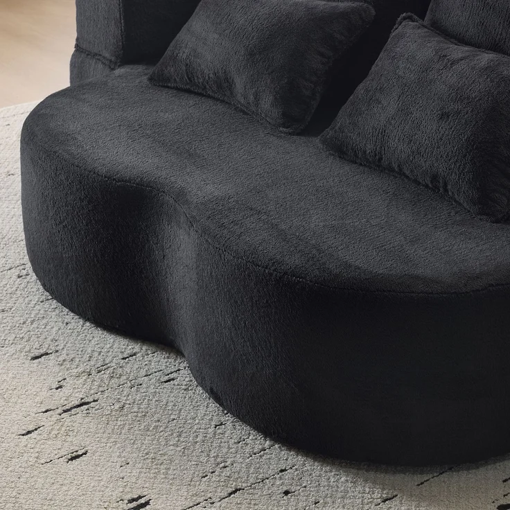 Großes modernes schwarzes Bodensofa mit 4 Wurfkissen, bequemes Flanellsofa, hochdichte Schaumstoff-Klappmatratze, geeignet für Wohnzimmer, Gästezimmer, Schlafzimmer, kein Zusammenbau erforderlich--Schwarz--198x60x76cm--YOUDENOVA – Bild 3