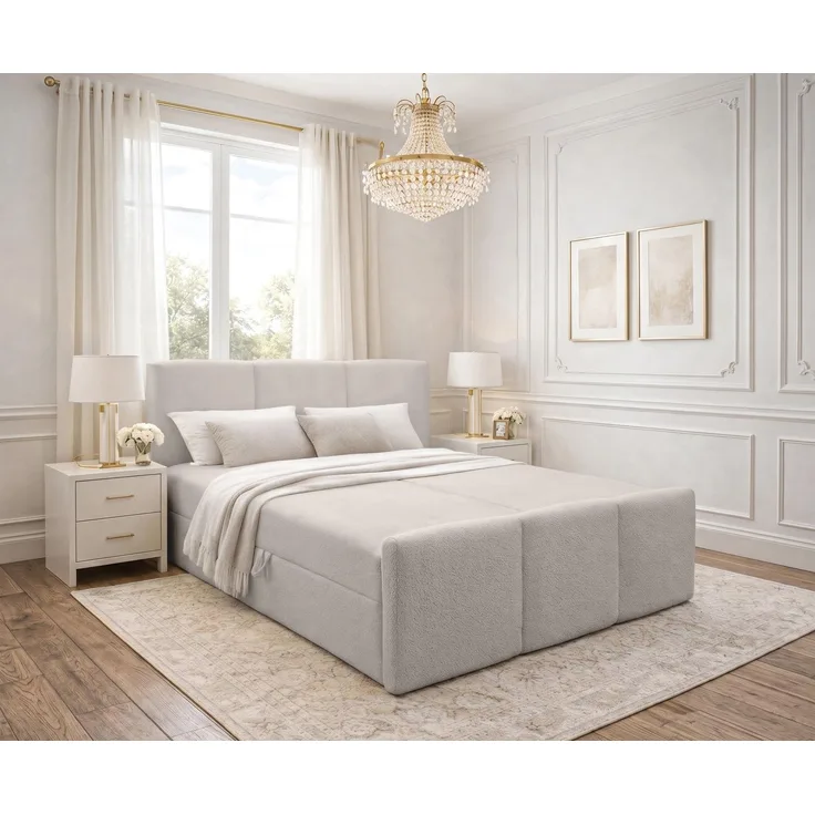 AX LIVING Boxspringbett in Beige Ankarra 180x200 cm Bett mit Stauraum