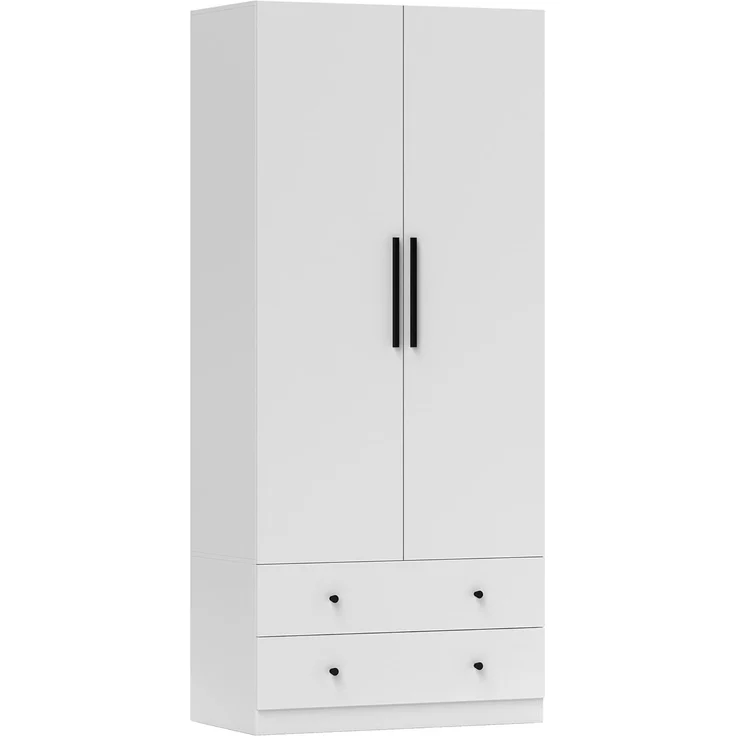 HOMCOM Kleiderschrank 2-türig mit Kleiderstange und 2 Schubladen (Garderobenschrank, 1-St, Mehrzweckschrank) für Schlafzimmer 79 x 43 x 180 cm Weiß – Bild 1