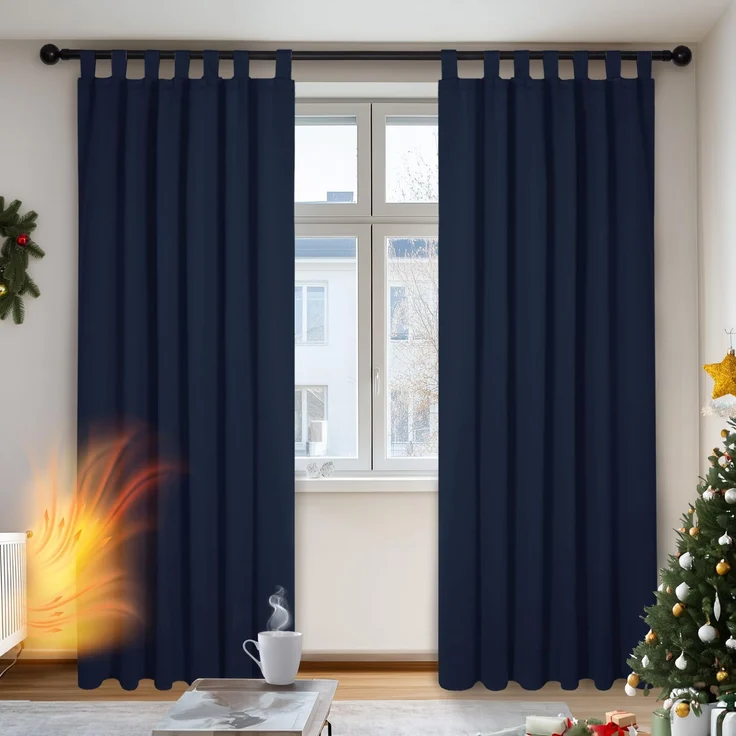 Deconovo Vorhang Verdunkelung Thermo Vorhänge Lärmschutz mit Schlaufen, 220x140 cm(HöhexBreite), Dunkelblau, 2er Set