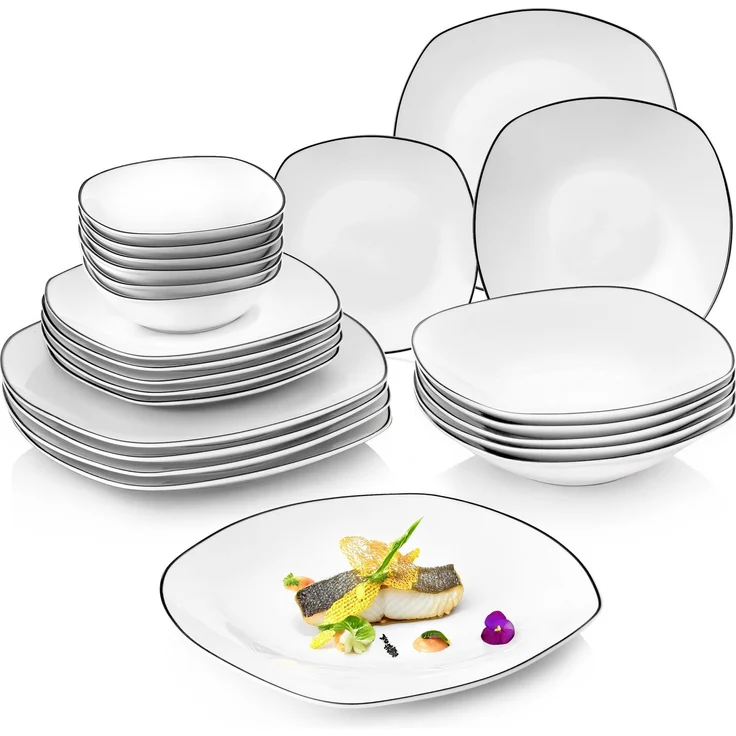 SÄNGER Porzellan Geschirrset Bilgola Black Rim, Tafelservice 24 teilig für 6 Personen – Bild 1