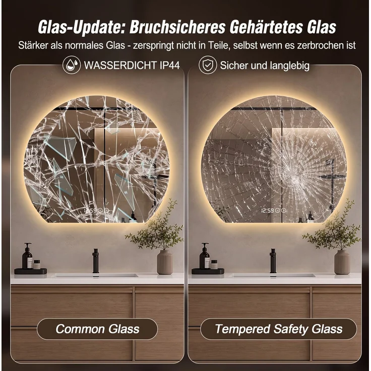 Badspiegel mit LED-Beleuchtung, Antibeschlag & Touchsteuerung, 40x80 cm,Silber – Bild 5