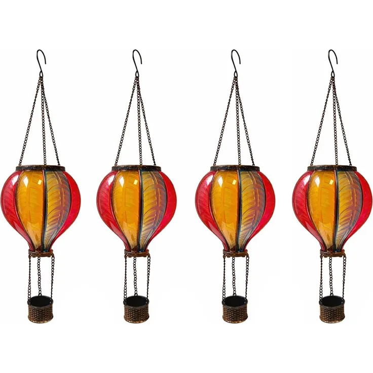 4x LED Solar Hängelampe, bunt, Heißluftballon, H 47 cm