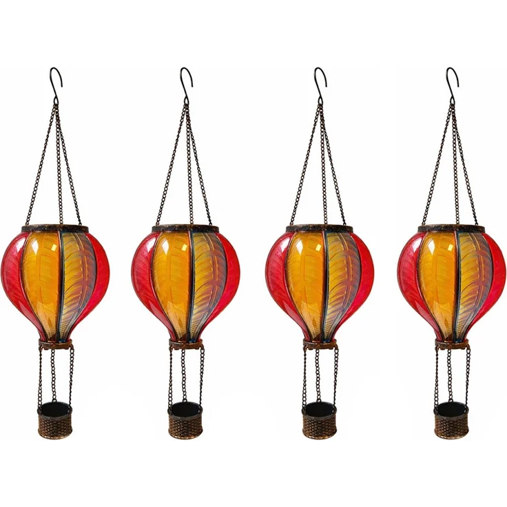 4x LED Solar Hängelampe, bunt, Heißluftballon, H 47 cm – Bild 1