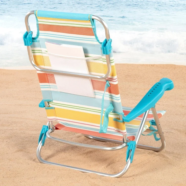 AKTIVE Santorini 62419 Strandstühle, zusammenklappbar, 47 x 49 x 82 cm, 7 Positionen, Aluminium und Textilene gestreift, Mehrfarbig, mit Kissen und Handgriffen, Modell Santorini – Bild 5