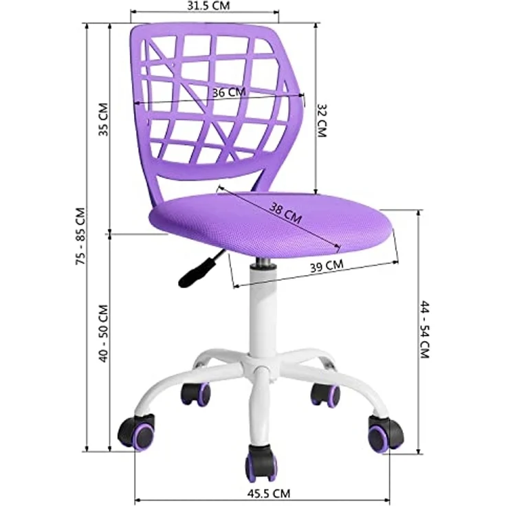 FurnitureR Kinder Schreibtischstuhl, höhenverstellbarer Drehstuhl mit kleinem Loch Rückenlehne Design, geeignet für Kinderzimmer oder Arbeitszimmer, lila I – Bild 2