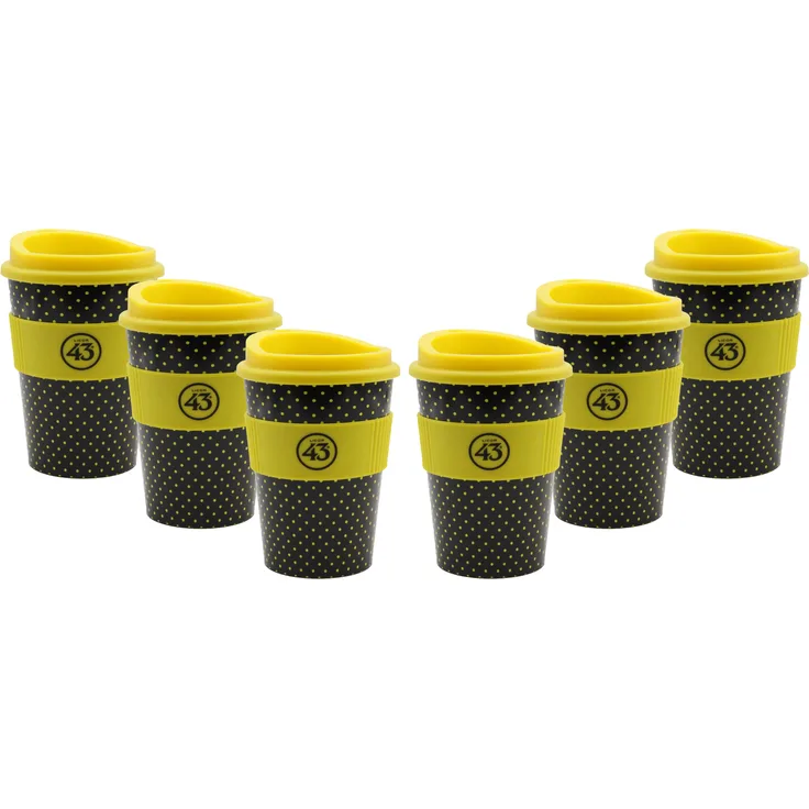 Licor 43 Kaffeebecher - 6er Set Trinkbecher Coffee to go mit Deckel Likör Liquor 43er