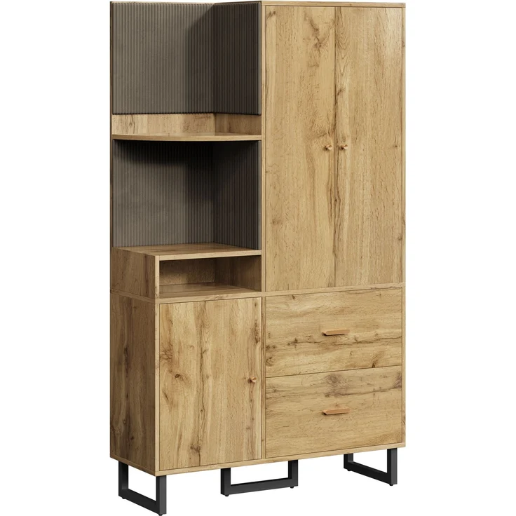 Kompaktgarderobe aus MDF mit Soft-Close & Schubladen, 110x38x186 cm, Natur/Schwarz – Bild 8