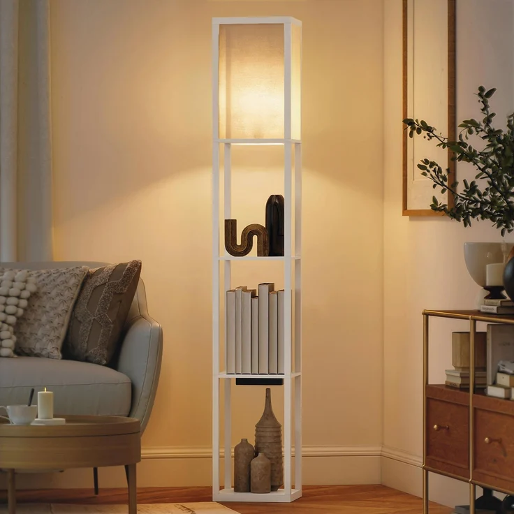 JARDJ Stehlampe mit Ablagen, dimmbarem Licht, Fußschalter und USB-Anschlüssen, Weiß – Bild 3