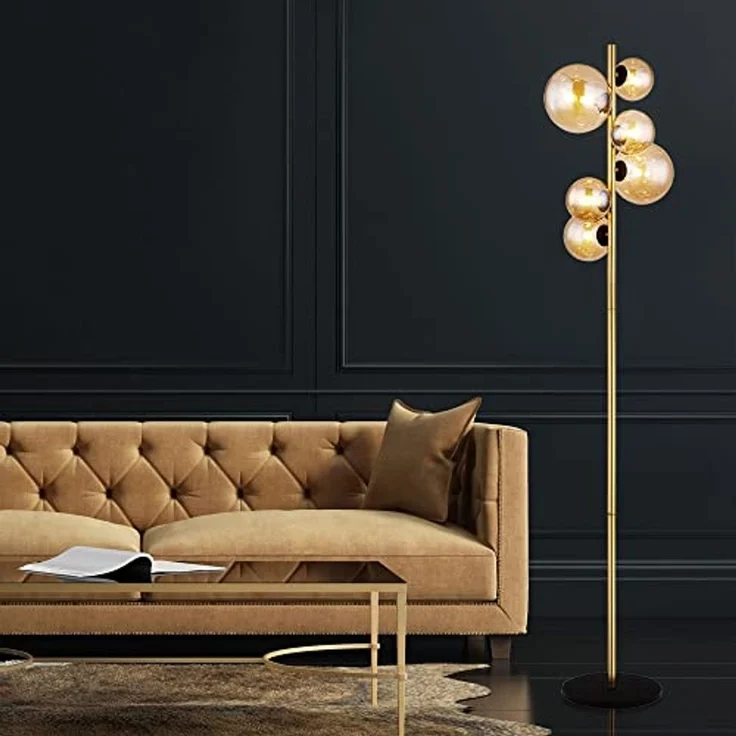 LED Stehleuchte, 6-Flammig, Glas Amber, messing, H 155 cm – Bild 6