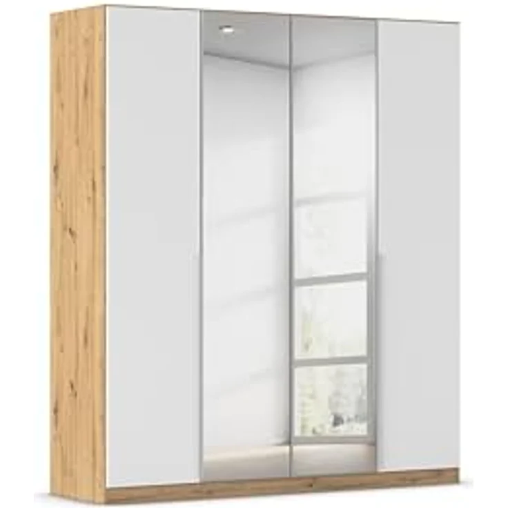 Rauch Möbel Alabama, Kleiderschrank für Schlafzimmer, Kinderzimmer, Wohnzimmer, Garderobe, Flur, 4-türig, Spiegel, mit Zubehör Basic, Farbe Weiß/Eiche Artisan, Holz, Breite 181 cm – Bild 1