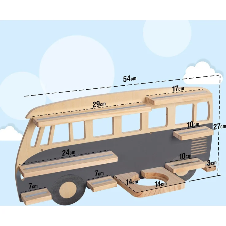 Todeco Tonie-Regal für Toniebox Hörfiguren, Magnetische Aufbewahrung für 20-25 Tonie, Perfekte Tonie Aufbewahrung im Kinderzimmer für Mädchen & Jungen, Bus grau – Bild 3