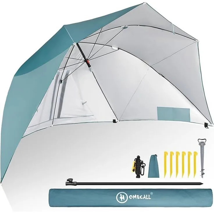 HOMECALL Strandschirm mit Fenster und Windschutz - UV-beständiges Polyester - Blau