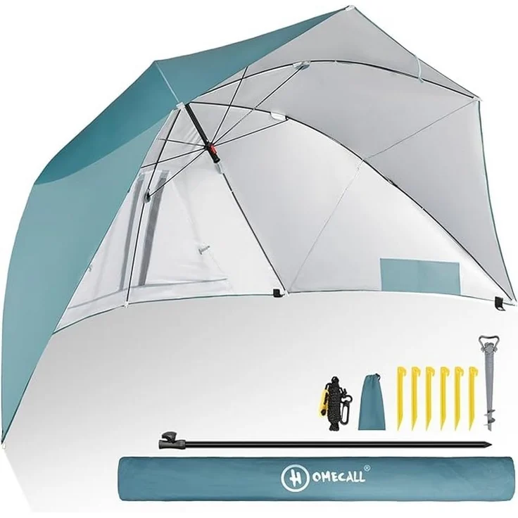 HOMECALL Strandschirm mit Fenster und Windschutz - UV-beständiges Polyester - Blau