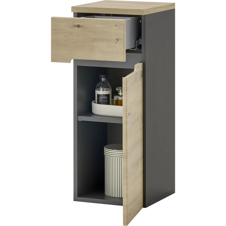 Badkommode >Memphis< Grau / Artisan Eiche Dekor - 30x74x31cm (BxHxT) – Bild 2