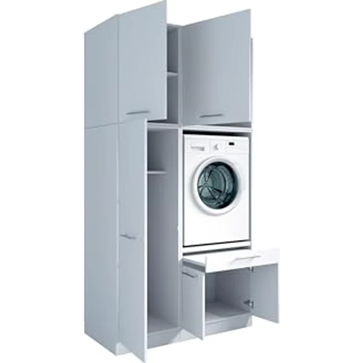 Laundreezy Waschraum Komplett-Set, Weiß - Modulares Schranksystem für Waschküche & Hauswirtschaftsraum - 118 x 238 x 68 cm (B/H/T) – Bild 7