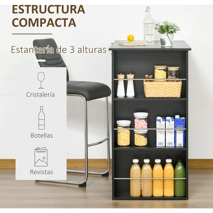 MELAYR, Hoher Bartisch, Küchentisch mit 3 Seitenablagen, Moderner Stil, für Esszimmer, Lounge, 112x57x106 cm, Schwarz – Bild 6