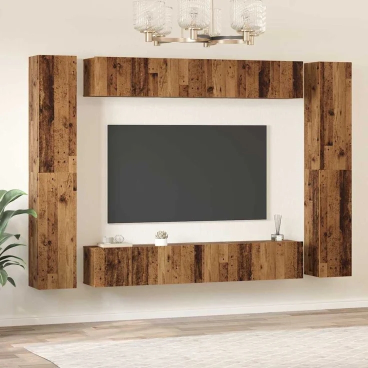 vidaXL TV-Schrankset Wandmontiert 10 pcs Altholz Holzwerkstoff 3393150 – Bild 3
