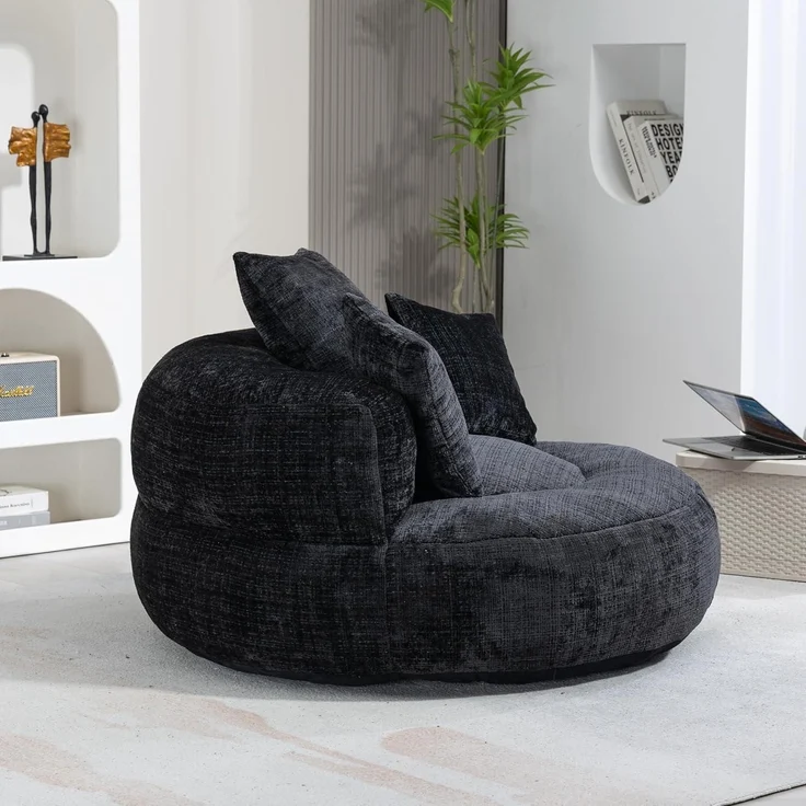 Lazy Sofa Sitzsack Couch Lounger 3 Kissen Wohnzimmer Schwarz – Bild 3