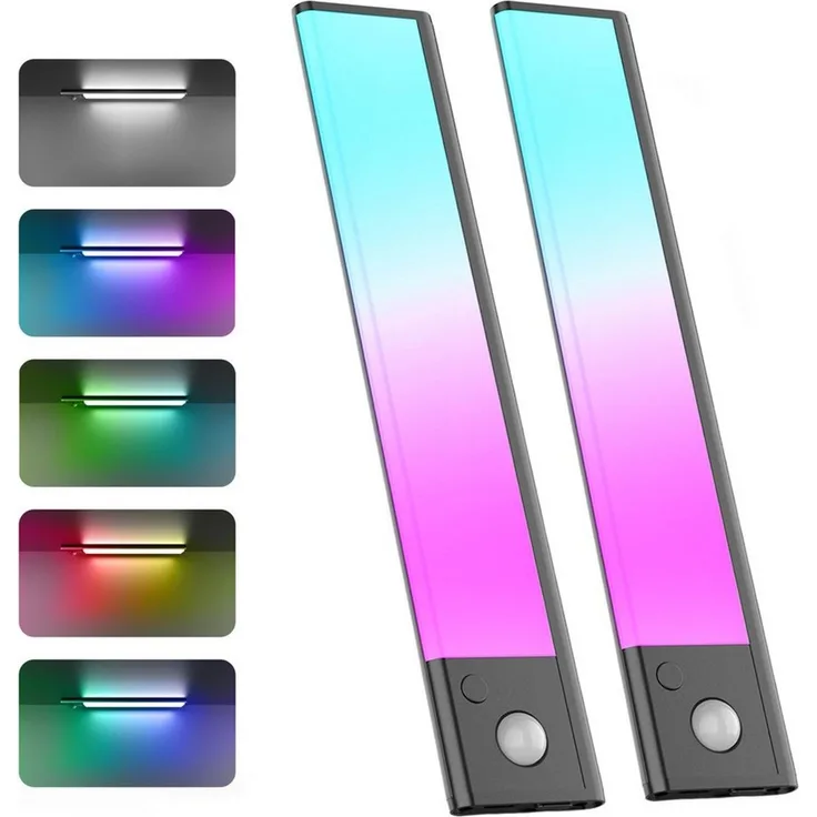 ANYSUN LED Lichtleiste ohne Kabel, RGB Schrankbeleuchtung mit Bewegungsmelder und Lichtsensor, 40 cm, 1500 mAh Akku, LED fest integriert, Farbwechsler, Kaltweiß, Aufladbar Unterbauleuchte Stimmungslicht für Wohnzimmer Schlafzimmer