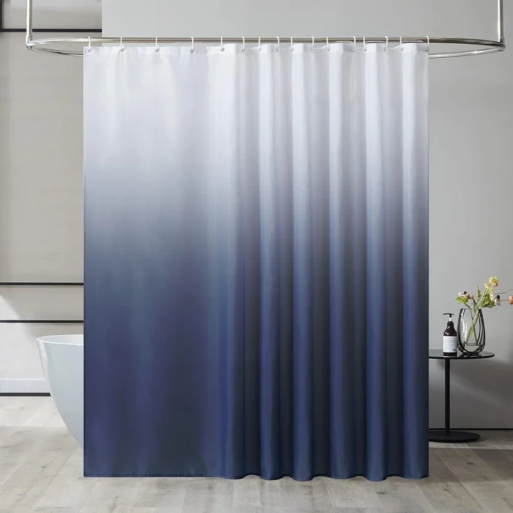 Duschvorhang Überlänge Antibakteriell Wasserdicht Weiß Dunkelblau 240x200cm – Bild 1