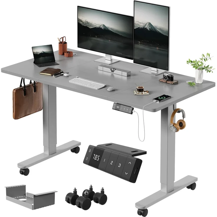Devoko Elektrisch Höhenverstellbarer Schreibtisch Holzwerkstoff und Metall Grau 120 x 80 x 72-118 cm – Bild 2