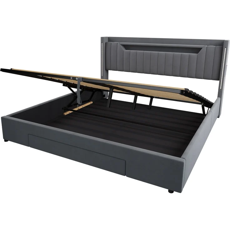 Polsterbett 180x200 cm mit LED-Beleuchtung, Stauraum und Schublade – Ohne Matratze – Bild 7