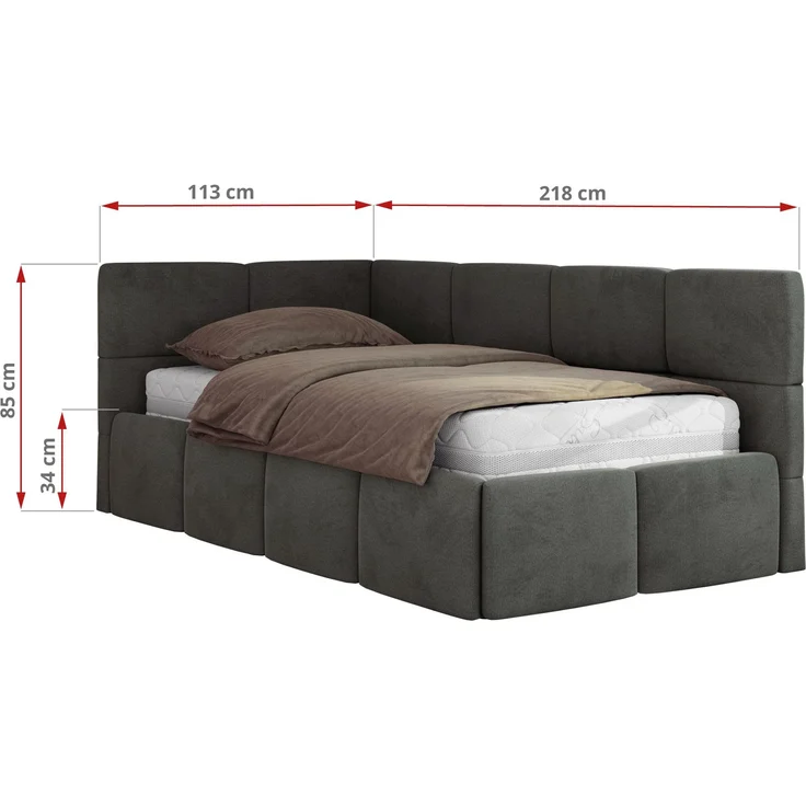 Jugendbett 90x200 ARVO Polsterbett mit Bettkasten, Stauraum & Gasdruckfeder, Modernes Design mit Kopfteil, Multipocket Matratze - Dunkelgrau Velvet - ELORI LUX - Rechts Seite – Bild 3