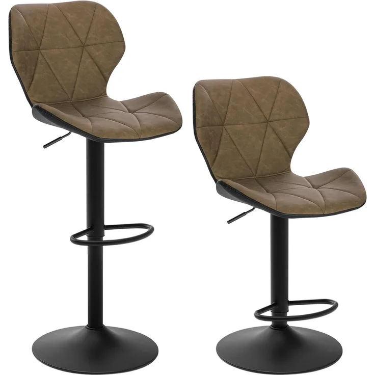 EUGAD 0663BY-2 2X Barhocker Barstuhl Bistrohocker Tresenhocker Retro höhenverstellbar und drenbar mit Rückenlehne aus Kunstleder Stahl Dunkelbraun