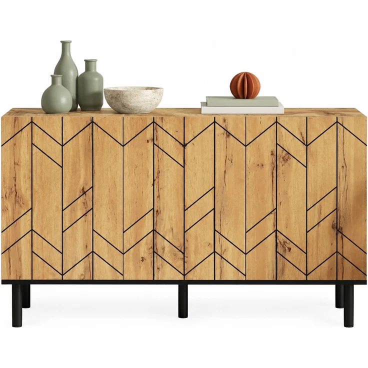 DESVIAE Sideboard Naturholz aus Spanplatte – 120x70x35 cm – 3 Türen, Wellenmuster – Bild 7